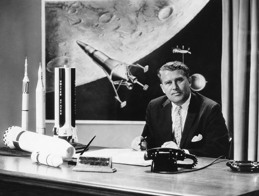 Werner von Braun hyped as rocket developer, USA 1950 and 1960s